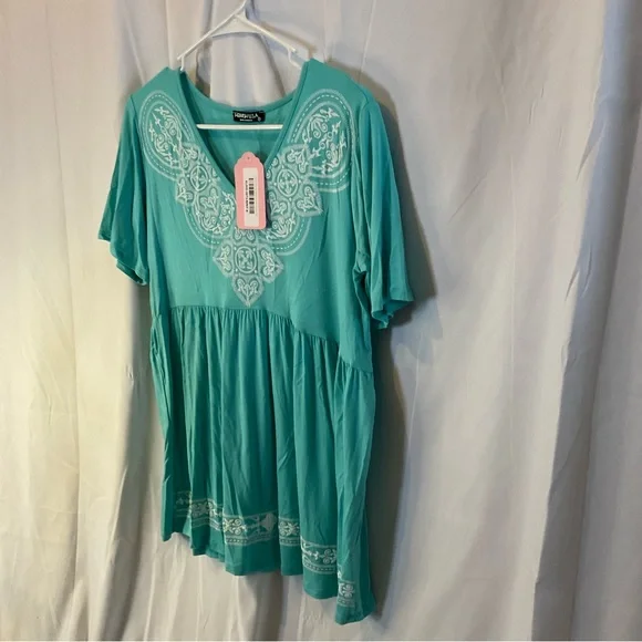 Heimish Women’s Short Sleeve V-Neck Damask Bohemian Top Size Small Mint NWTO - Picture 5 of 11